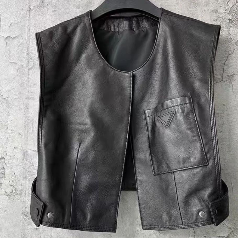 2025秋季新款马甲马夹短款绵羊皮皮衣上衣时尚休闲百搭真皮潮流