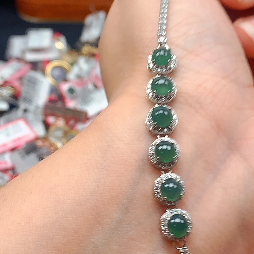 翡翠戒指银S925镶嵌天然翡翠手链