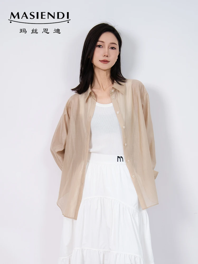 玛丝恩迪春夏新款美式潮流小众设计黑色衬衣休闲百搭薄款衬衫