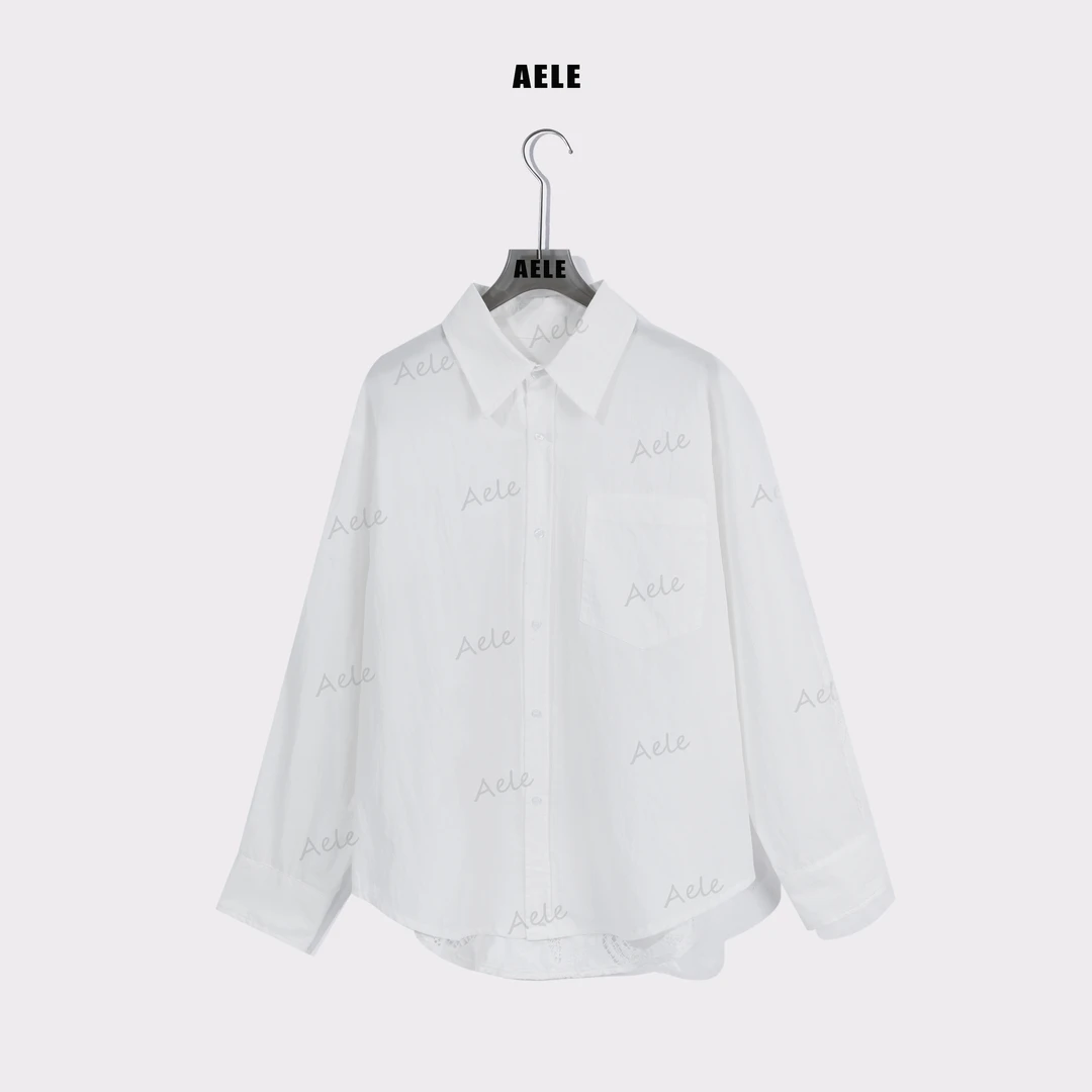 AELE设计感气质长袖白色简约单排扣镂空衬衫 C853 2361 AD