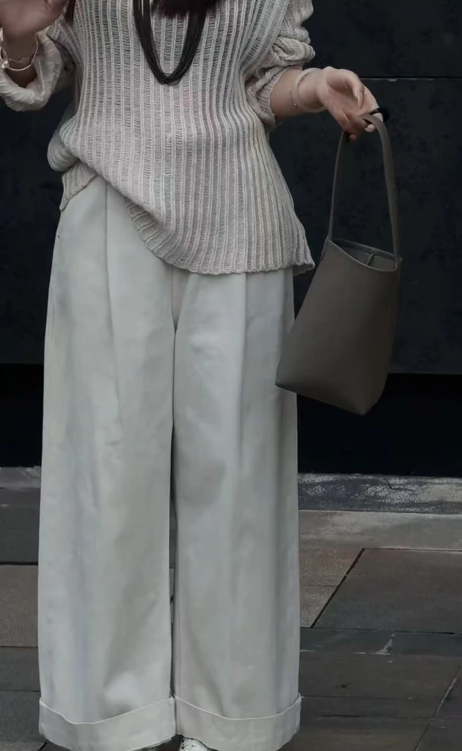 卢尚原创宽边九分牛仔裤87805