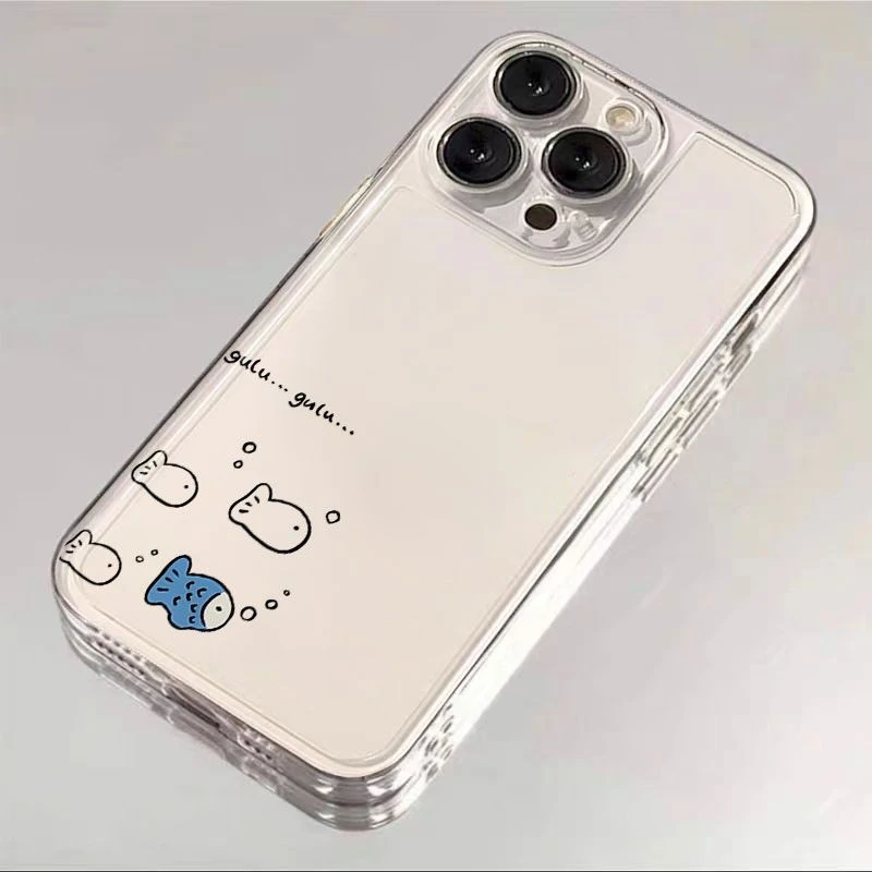 简约线条猫和鱼情侣太空壳适用于苹果xs/xr软壳16/15pro透7/8plus