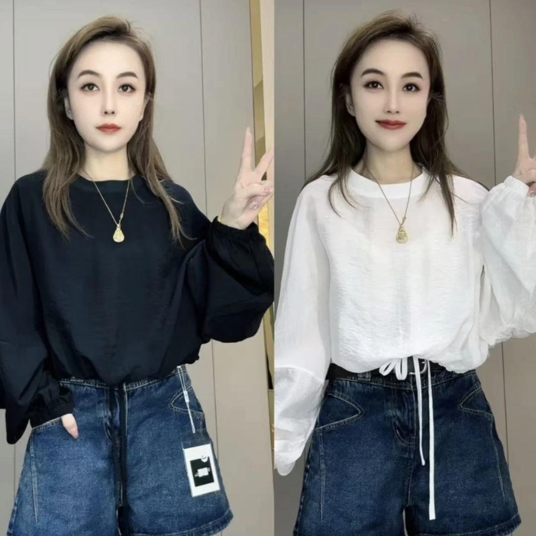 2025年薄款微透衬衣女宽松显瘦夏季防晒百搭套头长袖上衣T恤