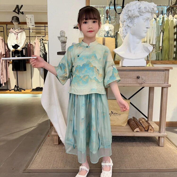 女童汉服连衣裙2025新款网红古装唐装小女孩夏季超仙公主裙套裙潮