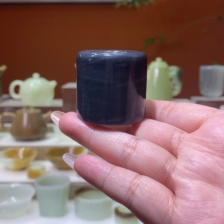 未镶嵌和田玉摆件青花籽聚墨意境扳指22mm