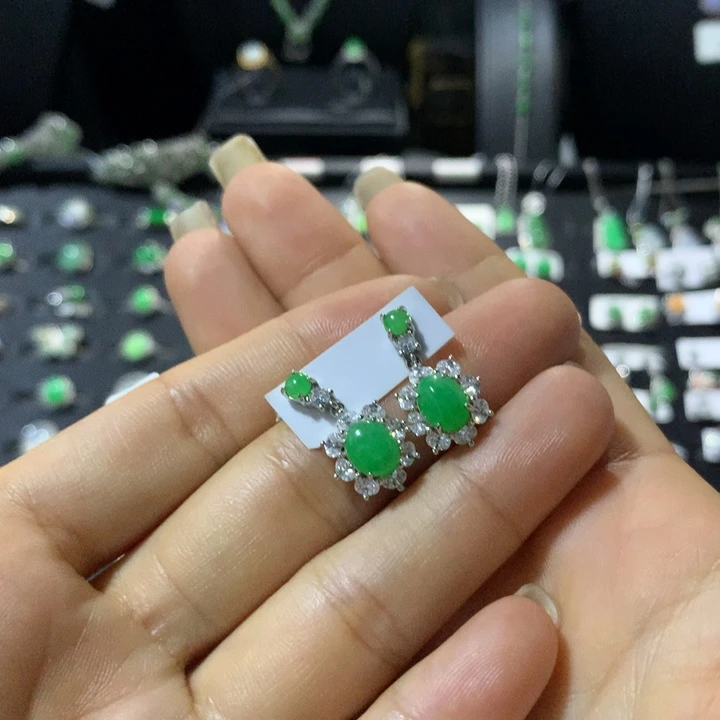 银S925镶嵌翡翠耳饰