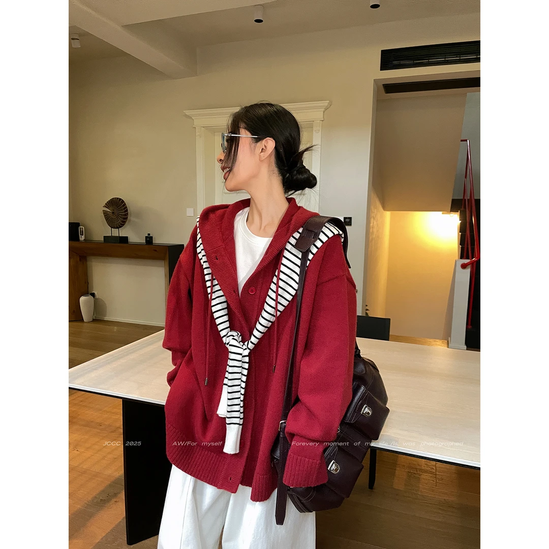 JCCC影子【日和】多色慵懒百搭纽扣廓形连帽针织毛衣开衫JE5PZS10