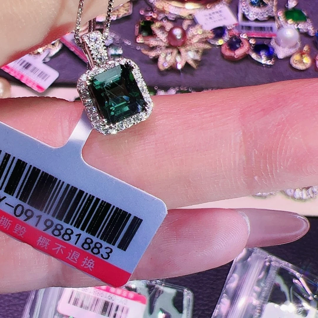 碧玺碧玺吊坠银S925镶嵌