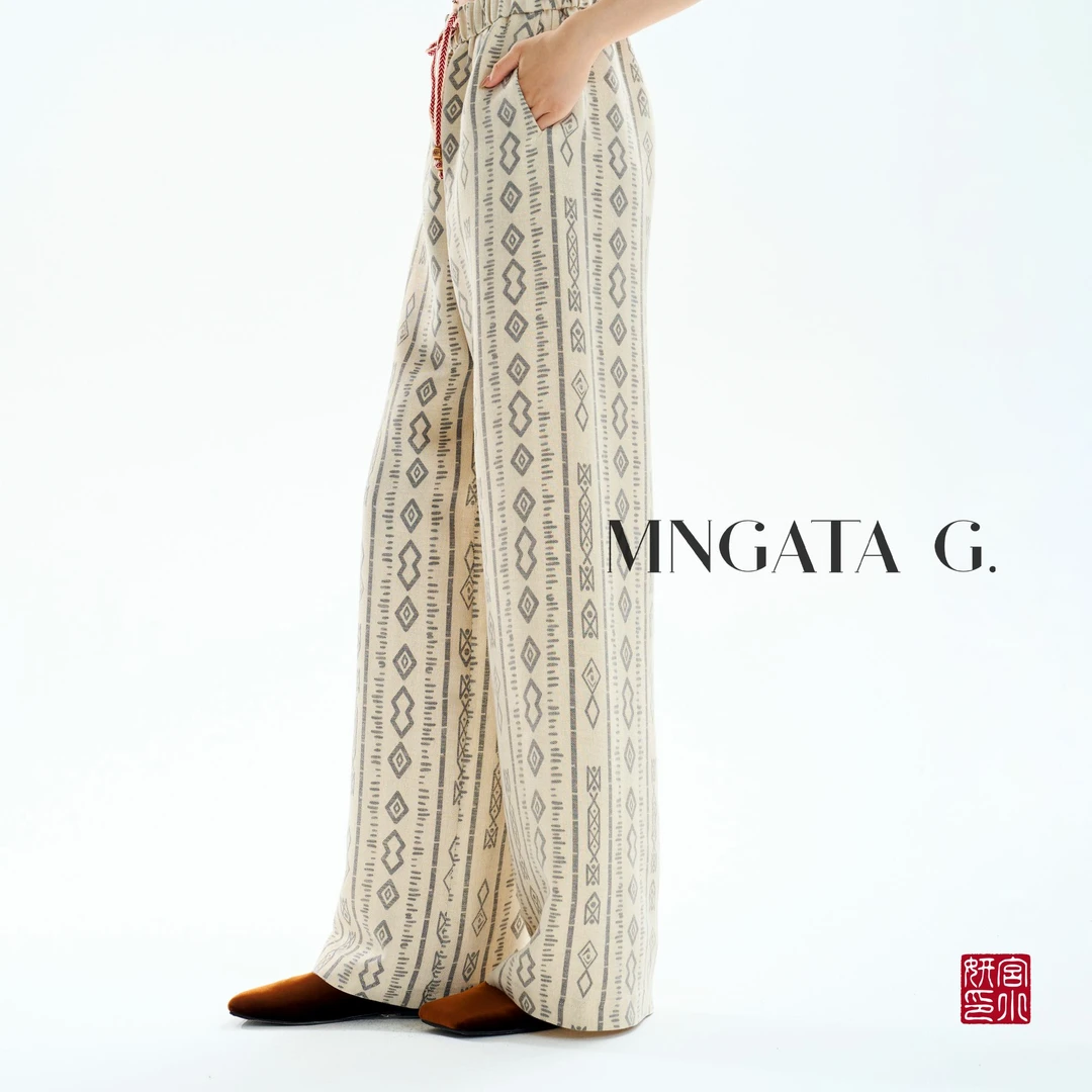 MNGATA G.宫小妍【黎锦纹麻裤】亚麻夏日新中式中国风裤子5040951