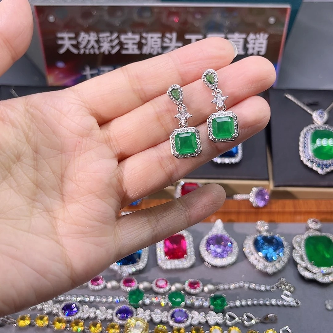 银S925镶嵌耳饰祖母绿79