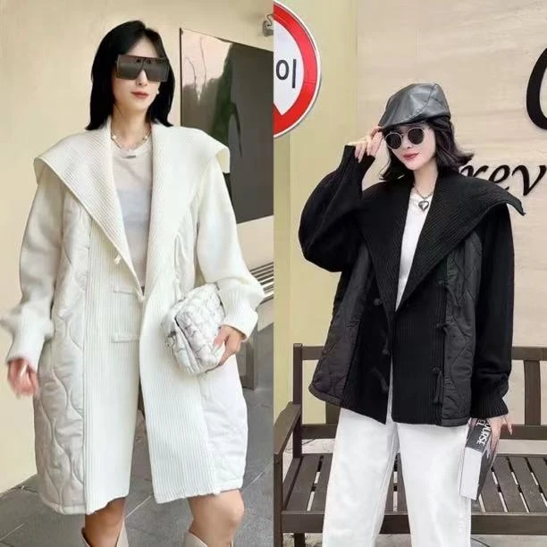 胖胖家*8866新款披肩拼接夹棉棉服外套百搭显瘦