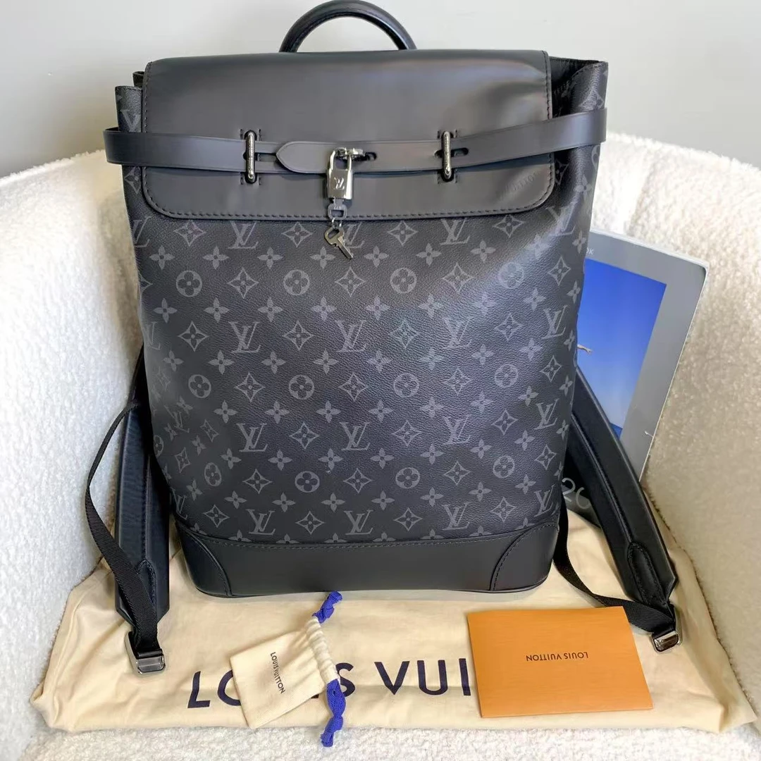 99新 LouisVuitton/路易威登 壹臻/黑老花steamer双肩包 38869765