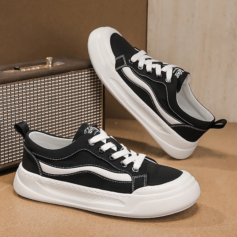 男士夏季透气莱卡布板鞋时尚休闲百搭潮流韩版圆头厚底增高潮鞋