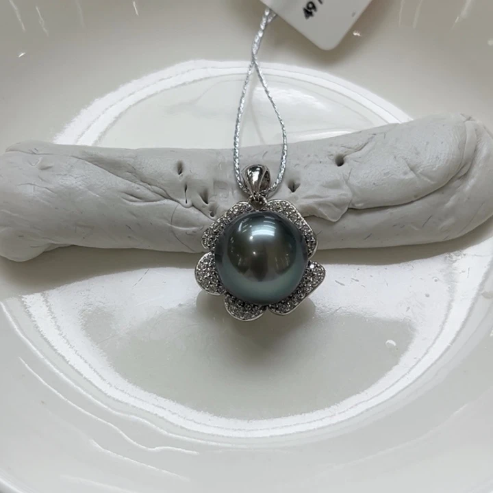 银S925镶嵌吊坠(不含链)海水珍珠11-12m 13号