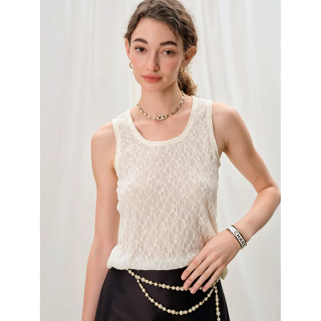 小岛微风法式胶囊系列 佰搭圣品高弹透气花朵肌理蕾丝背心T031702
