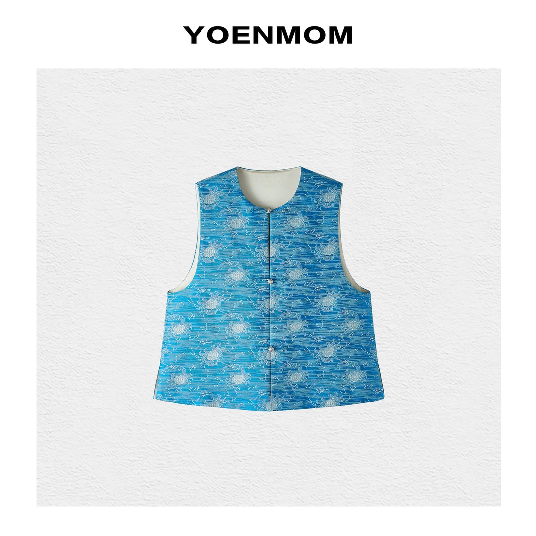 YOENMOM·巨蟹座·春季新品 钱小萍织银三重纬宋锦足银扣对襟马甲