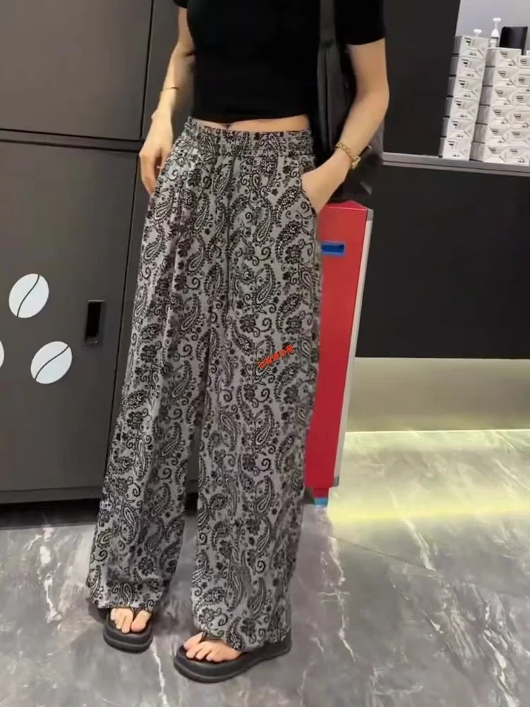 腰果花直筒裤休闲夏季宽松长裤印花豹纹碎花高腰时尚百搭女士潮流