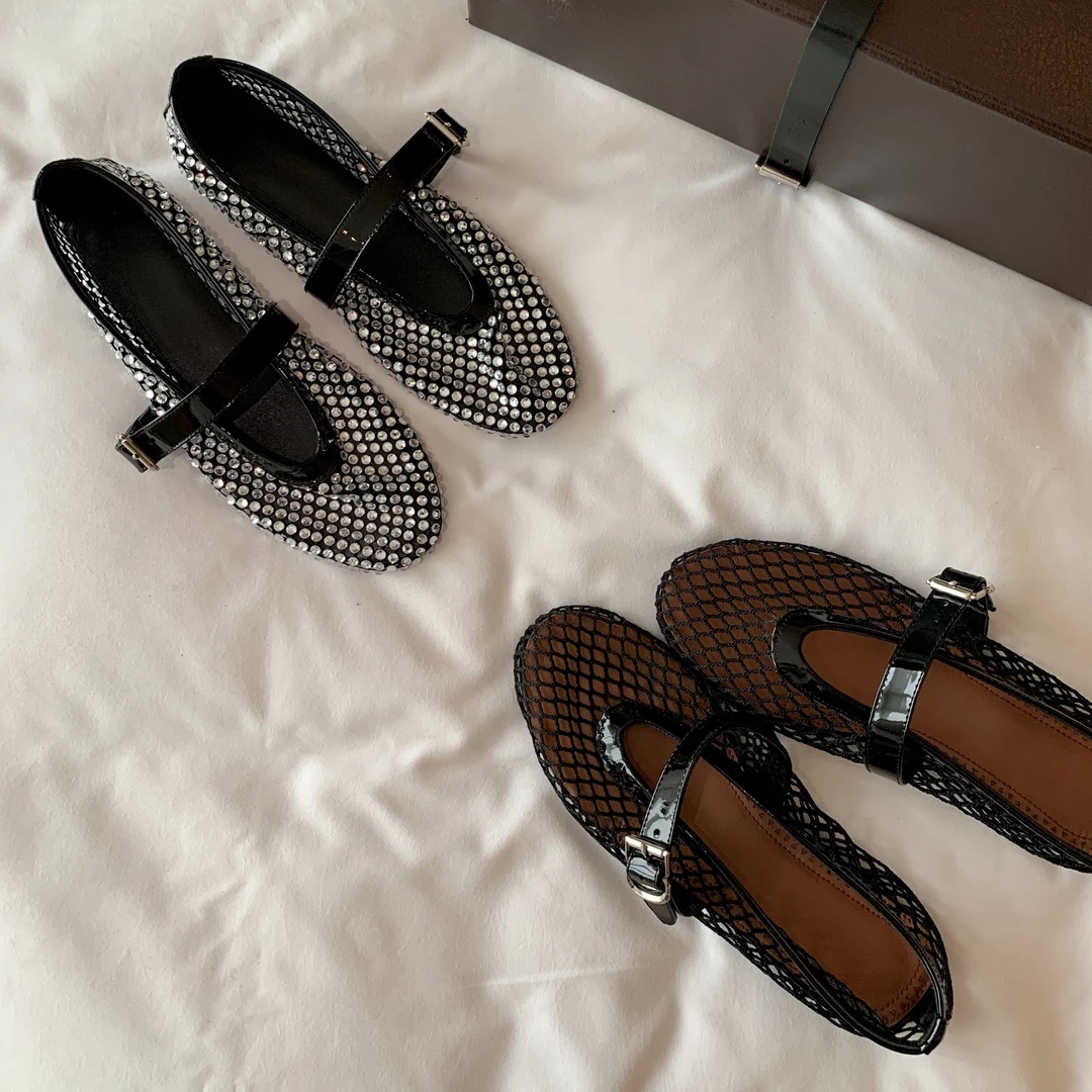 【SHEII】钻梦银河~水钻网面平底玛丽珍单鞋女芭蕾鞋晚宴鞋E4201128