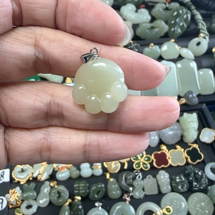 和田玉银S925镶嵌吊坠(不含链)