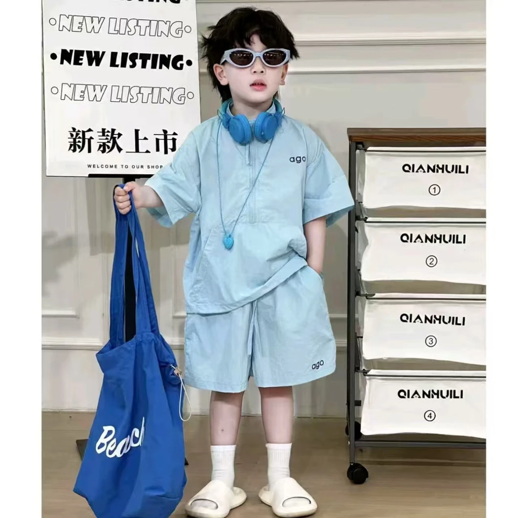 2025夏季新款男童女童韩版休闲凉快皮肤衣背心短袖时髦速干套装潮