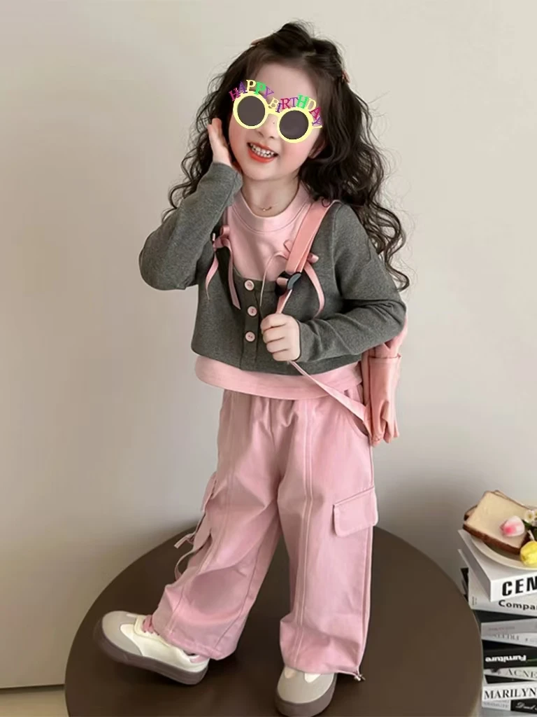 女小童工装套装春秋款2025新款宝宝洋气时髦春装小女孩运动两件套