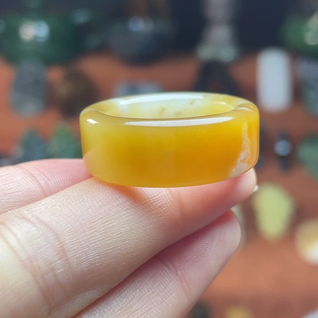 和田玉未镶嵌挂件且末金山糖白黄金糖戒圈