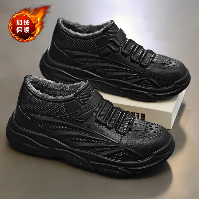 厨师鞋男款冬季厨房专用胶鞋防水防油一脚蹬雨鞋加绒加厚保暖棉鞋