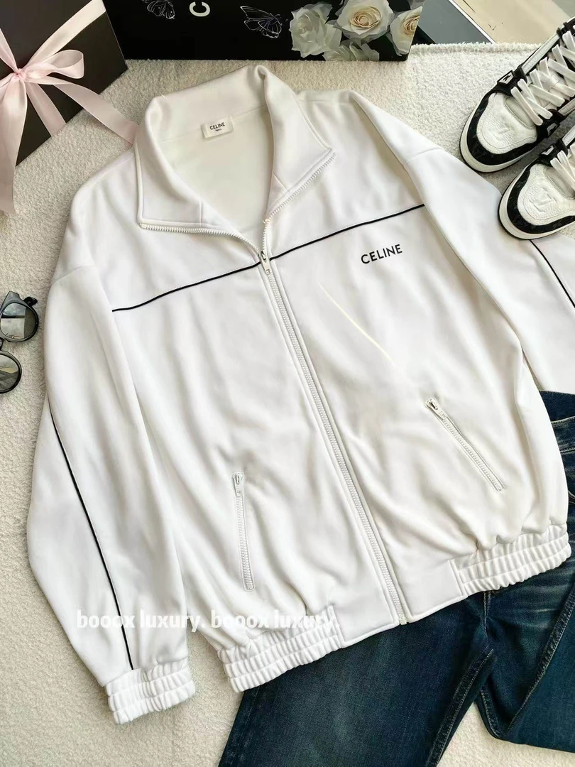 95新 Celine/思琳  bb2494 聚酯纤维 纯色logo拉链卫衣 L码