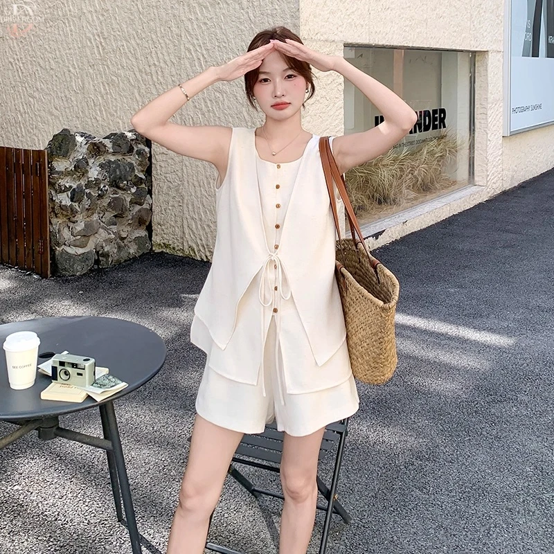 老钱风套装女夏季新款慵懒风高级感韩系气质时尚马甲短裤两件套