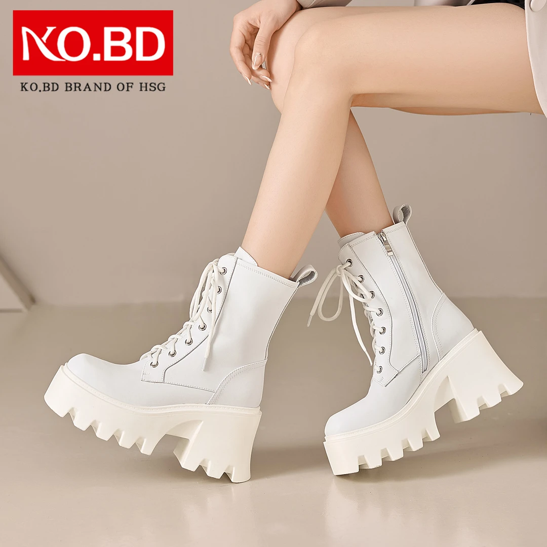 白色厚底增高马丁靴女款秋冬季小个子工装短靴真皮高跟女靴子M860