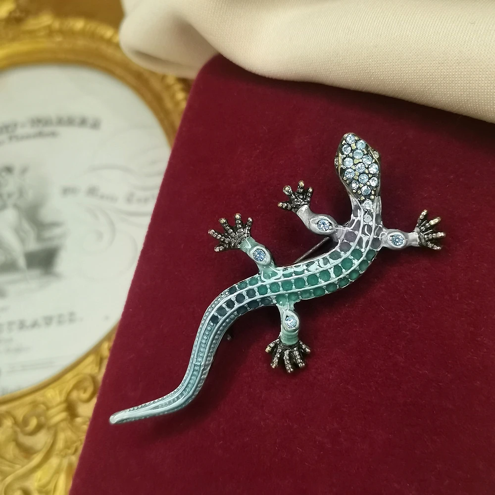 古典幽蓝珐琅蜥蜴胸针[2501141-034]
