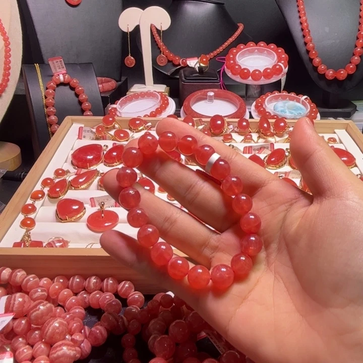 菱锰矿（红纹石）18K金镶嵌颈饰冰种10mm