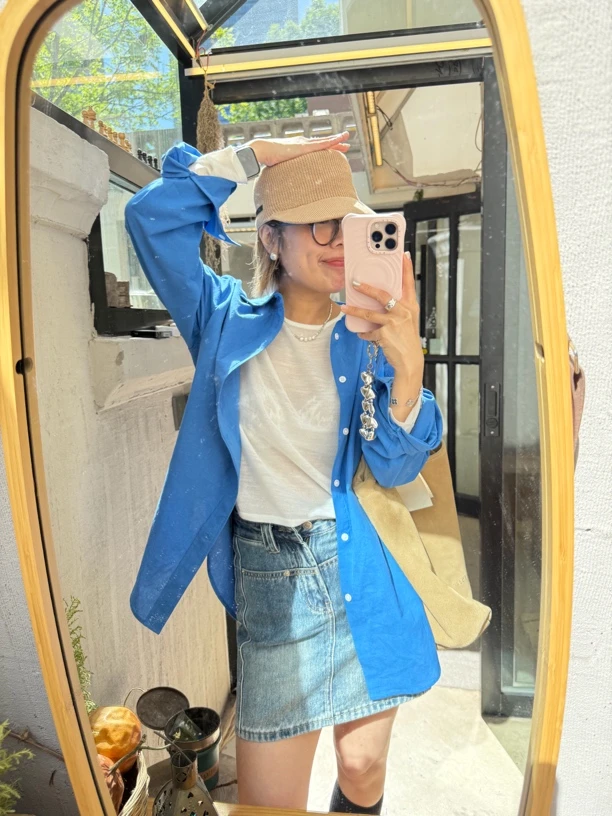 慵懒风长袖棉麻衬衫韩版纯色牛仔蓝色休闲薄款