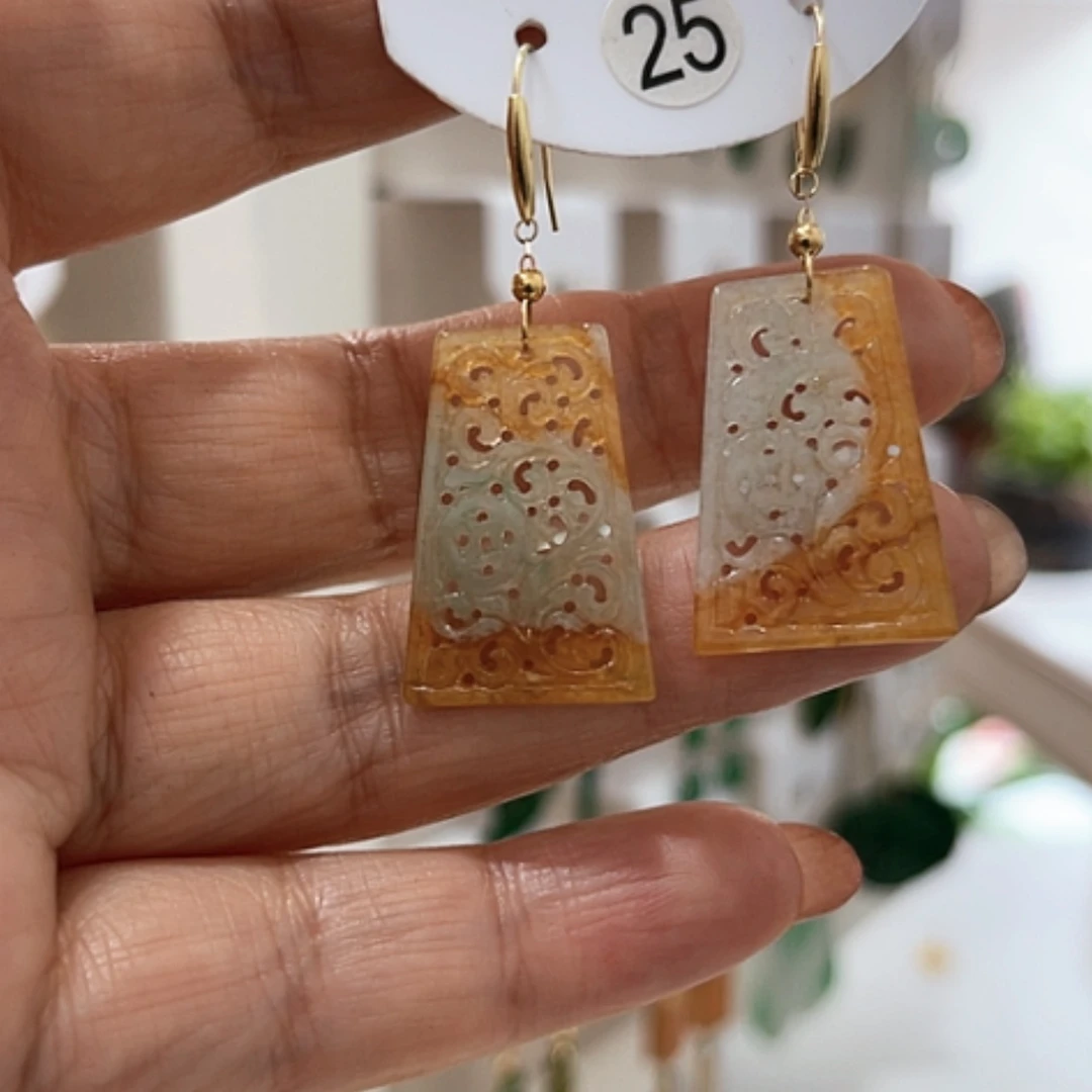 【闪购商品】翡翠耳饰18K金镶嵌翡翠耳坠