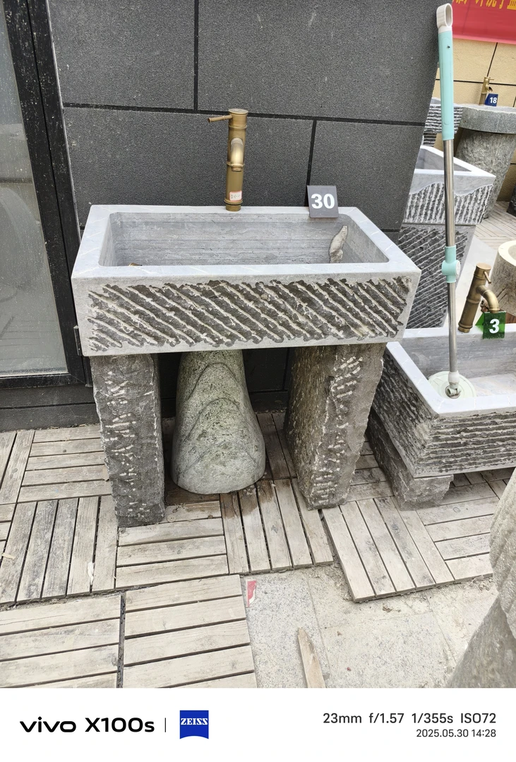 创意立柱式天然石头洗手盆庭院复古大理石水槽台盆
