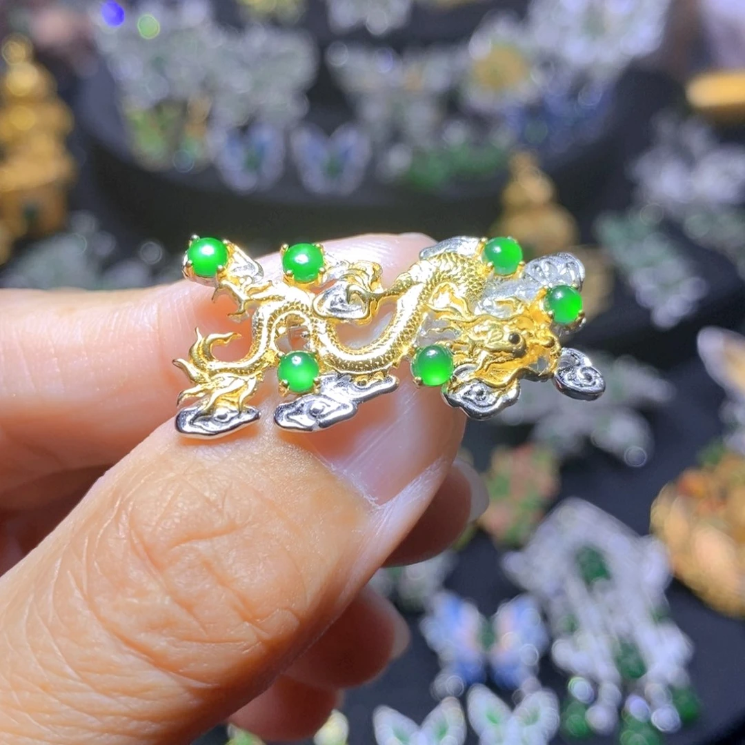 翡翠银S925镶嵌吊坠(不含链)天然翡翠