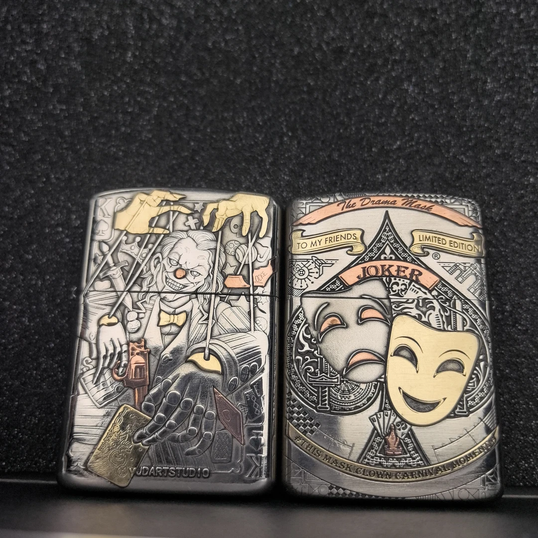 ZORRO2代902S盔甲(小丑男)2面浮雕镶嵌煤油打火机[云川工作室]