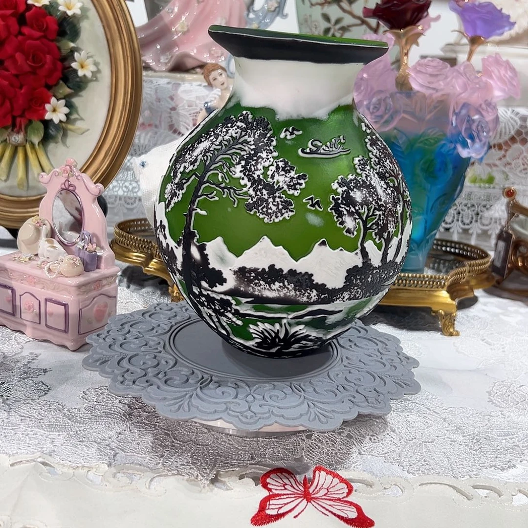 陶瓷老料琉璃格雷花瓶雪山款