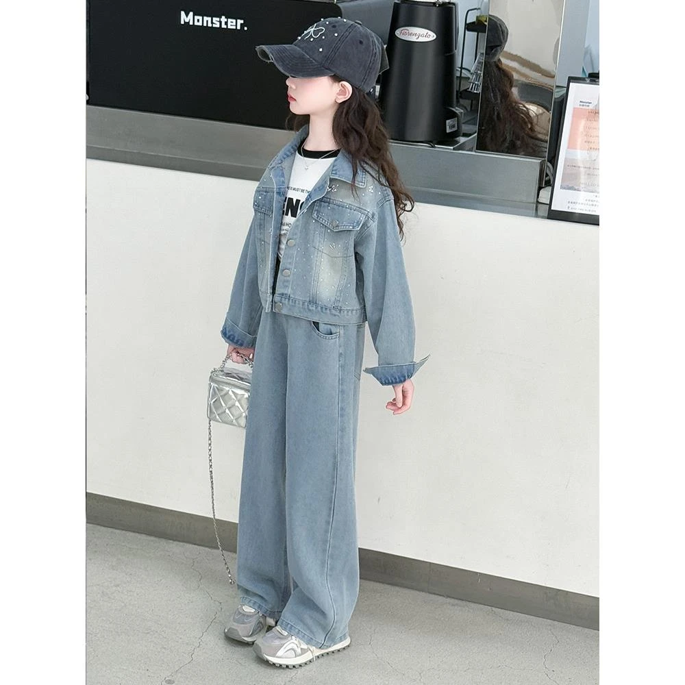 女童牛仔套装秋装2025新款儿童洋气外套衣服大童装时髦春秋季女孩