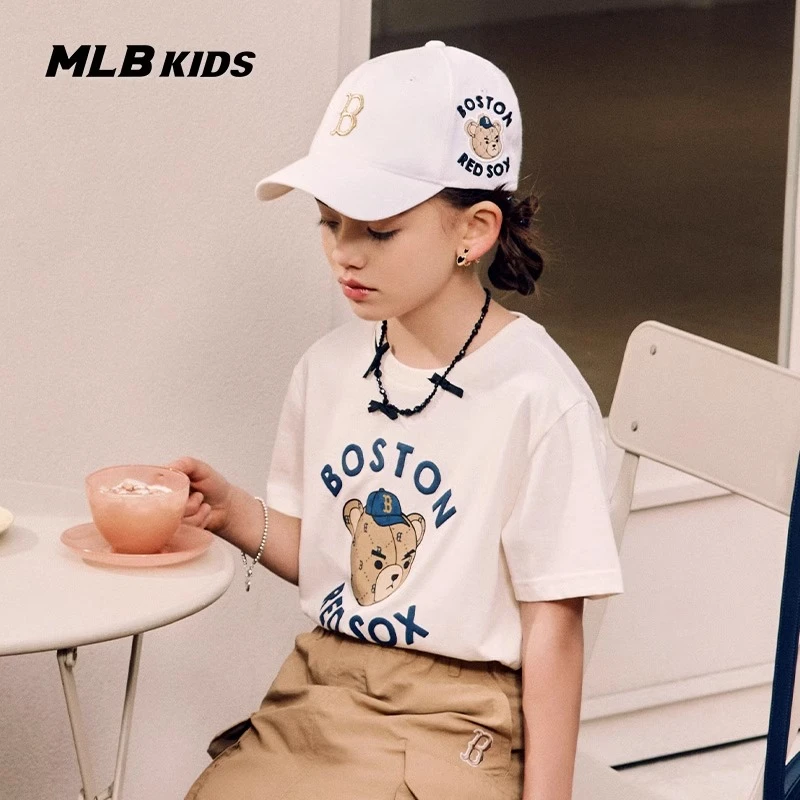 MLB儿童官方男女童休闲百搭时尚宽松皱眉熊潮趣圆领T恤7ATSC0143