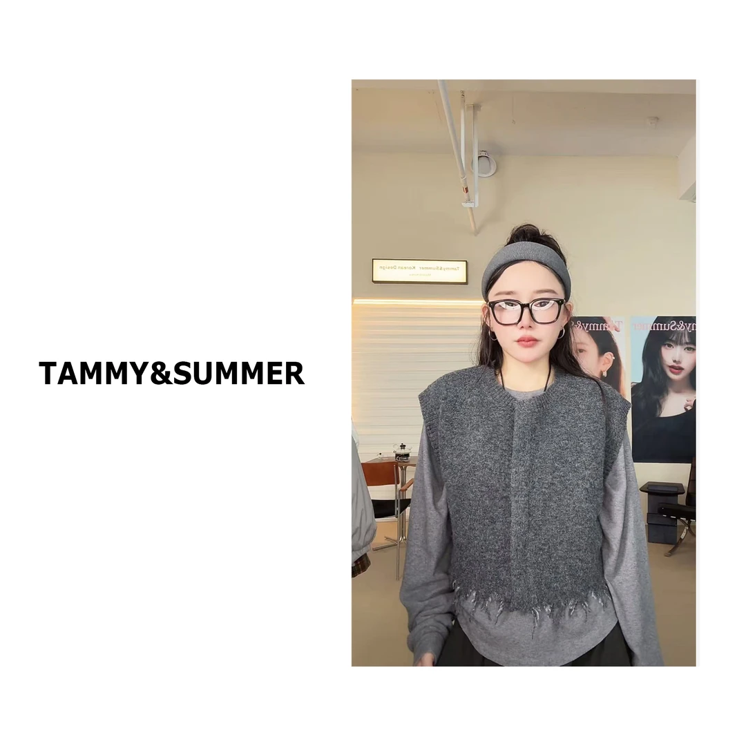 【Tammy&Summer】韩版小短款单排扣圆领毛边下摆针织开衫马甲829040