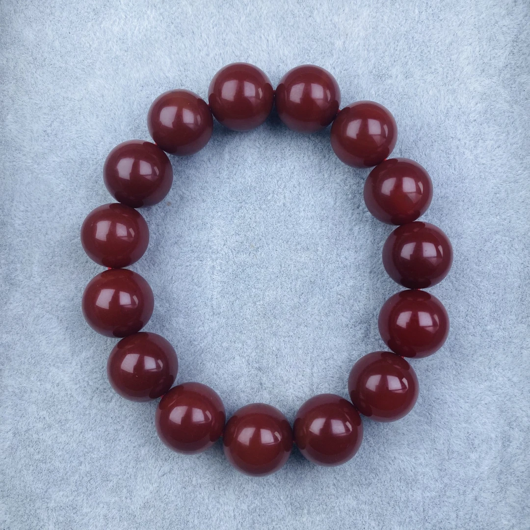 川料瓦西柿子红玛瑙14mm手串四川瓦西牛血红满肉玛瑙14mm手串