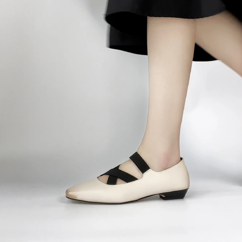 2025春秋新款软底舒适浅口单鞋小众时尚百搭方头低跟一脚蹬奶奶鞋