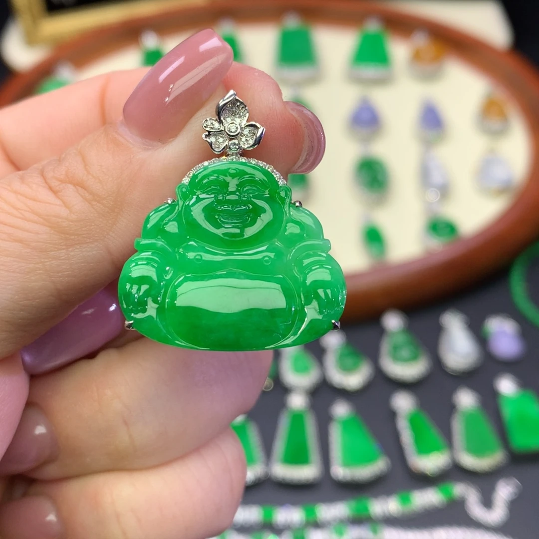 翡翠18K金镶嵌吊坠(不含链)