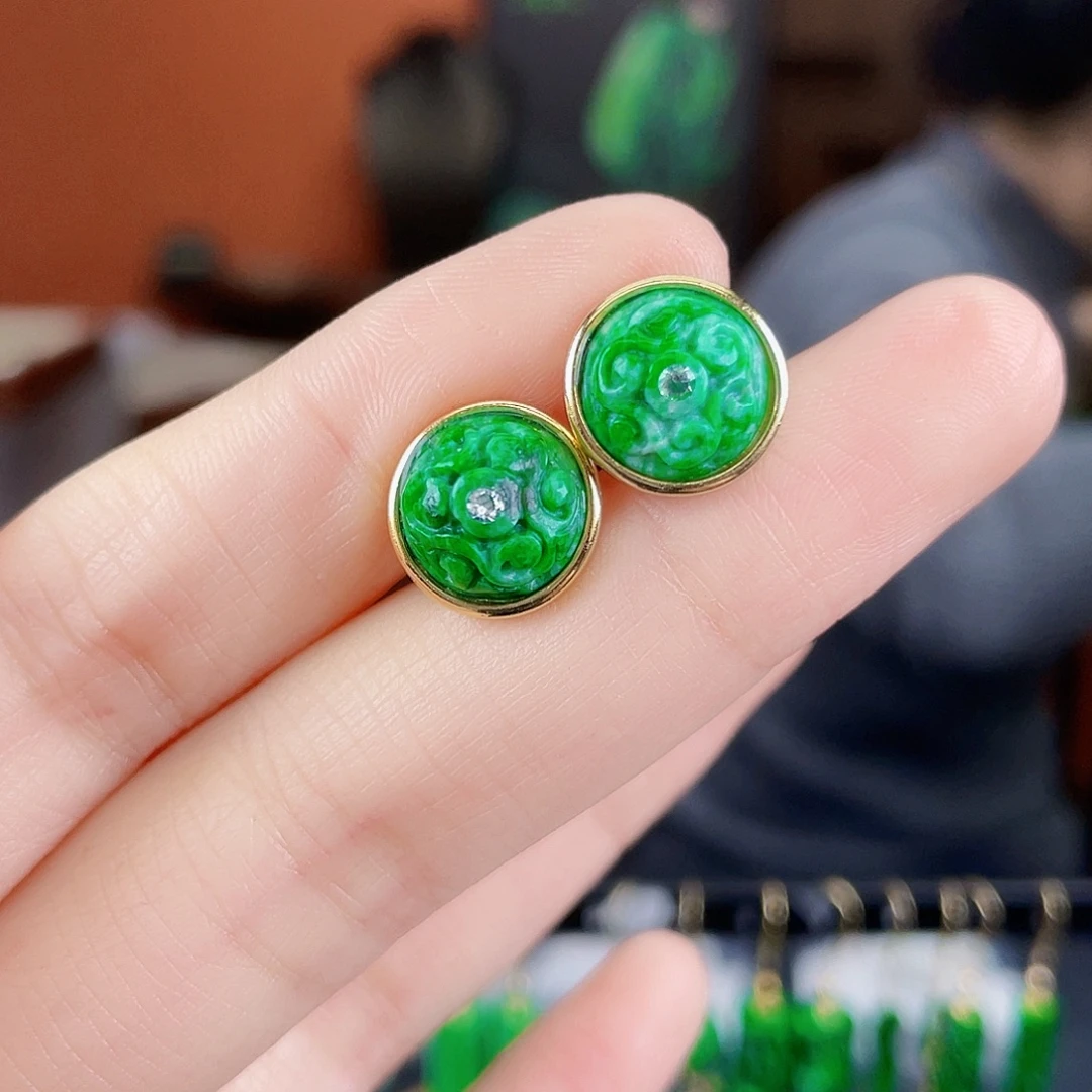 翡翠银S925镶嵌耳饰