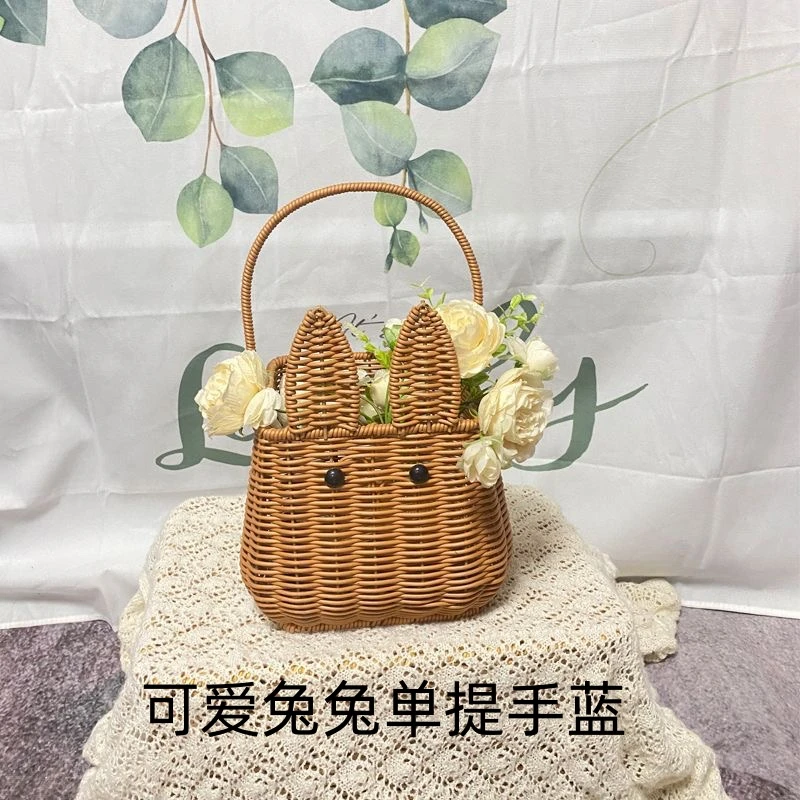 仿藤小兔篮手提鲜花篮插花伴手篮零食水果摘菜篮编织篮创意篮A095
