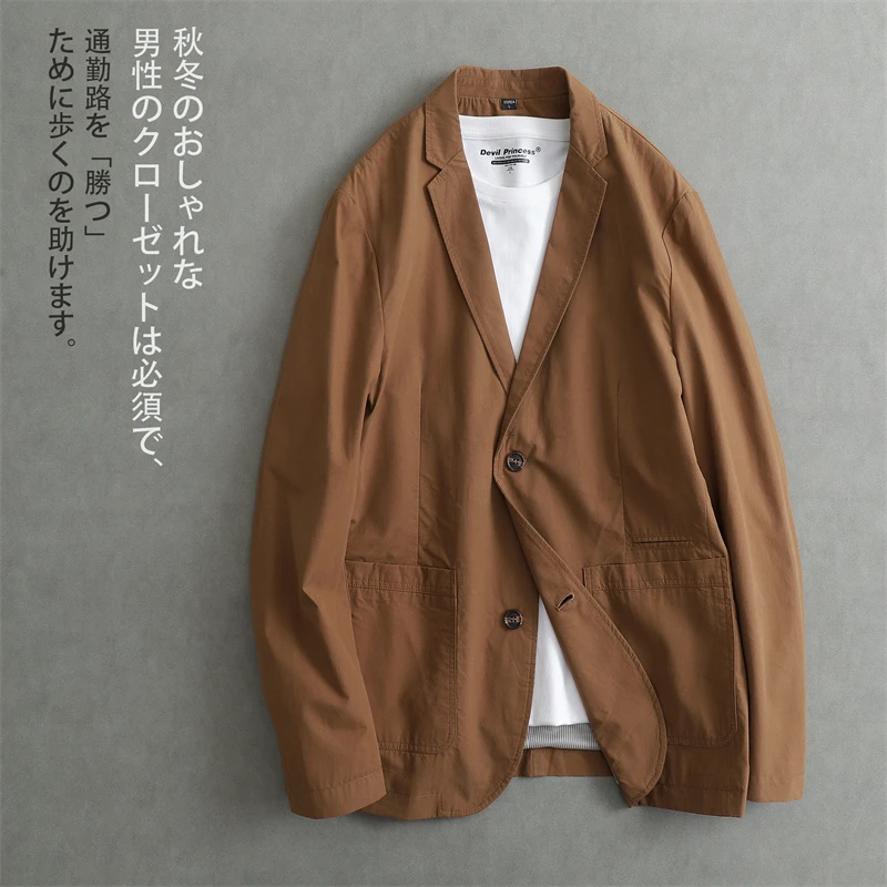 异拾三春季新款日系复古西装男时尚休闲薄款外套西服挺括男装外套
