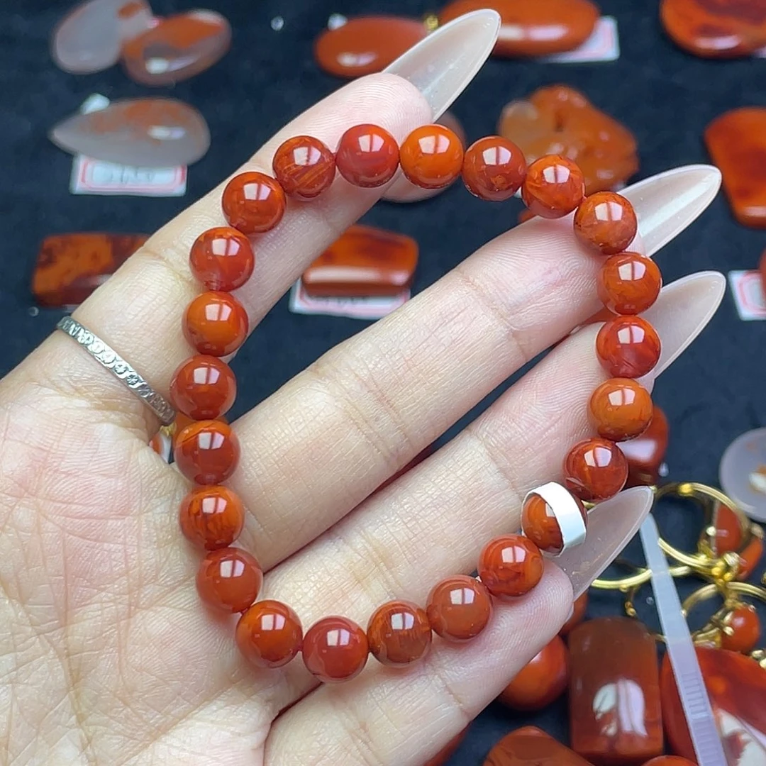 贾***文南红玛瑙未镶嵌手串原矿南红妖火焰手串单圈卡7+