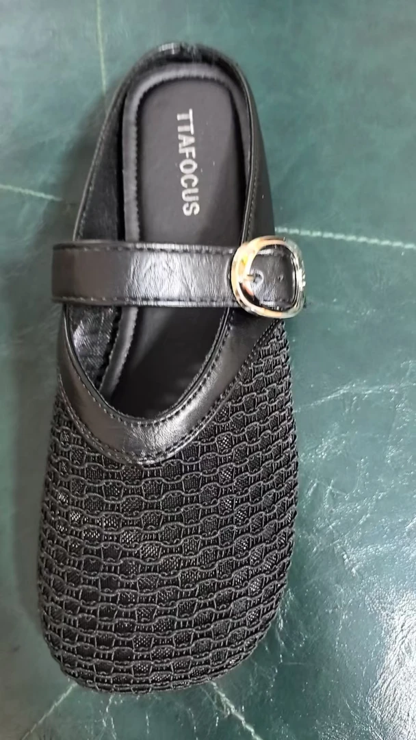 镂空修面皮坡跟中跟胶粘鞋包头拖软底夏季穆勒拖