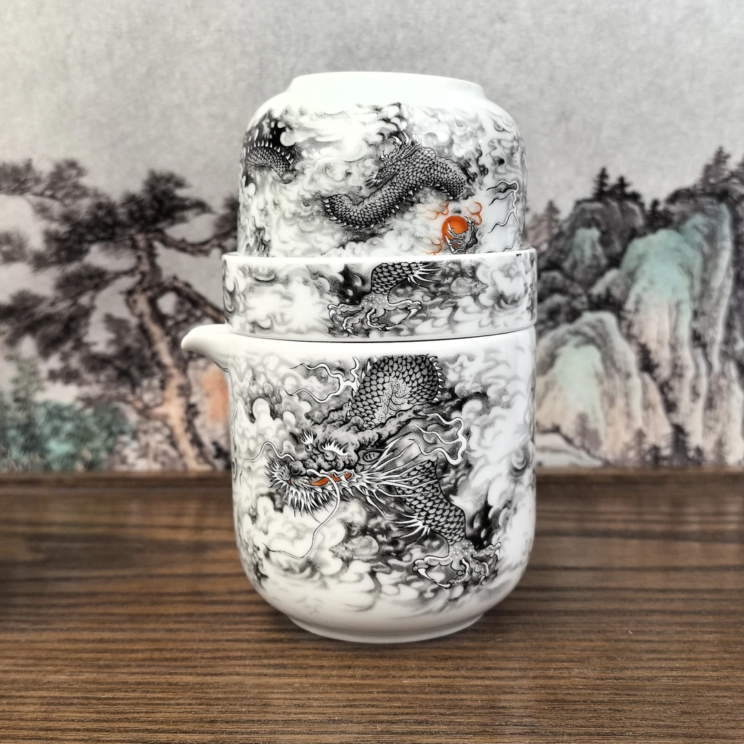 龙腾 陶瓷【墨龙】一壶4杯C0614